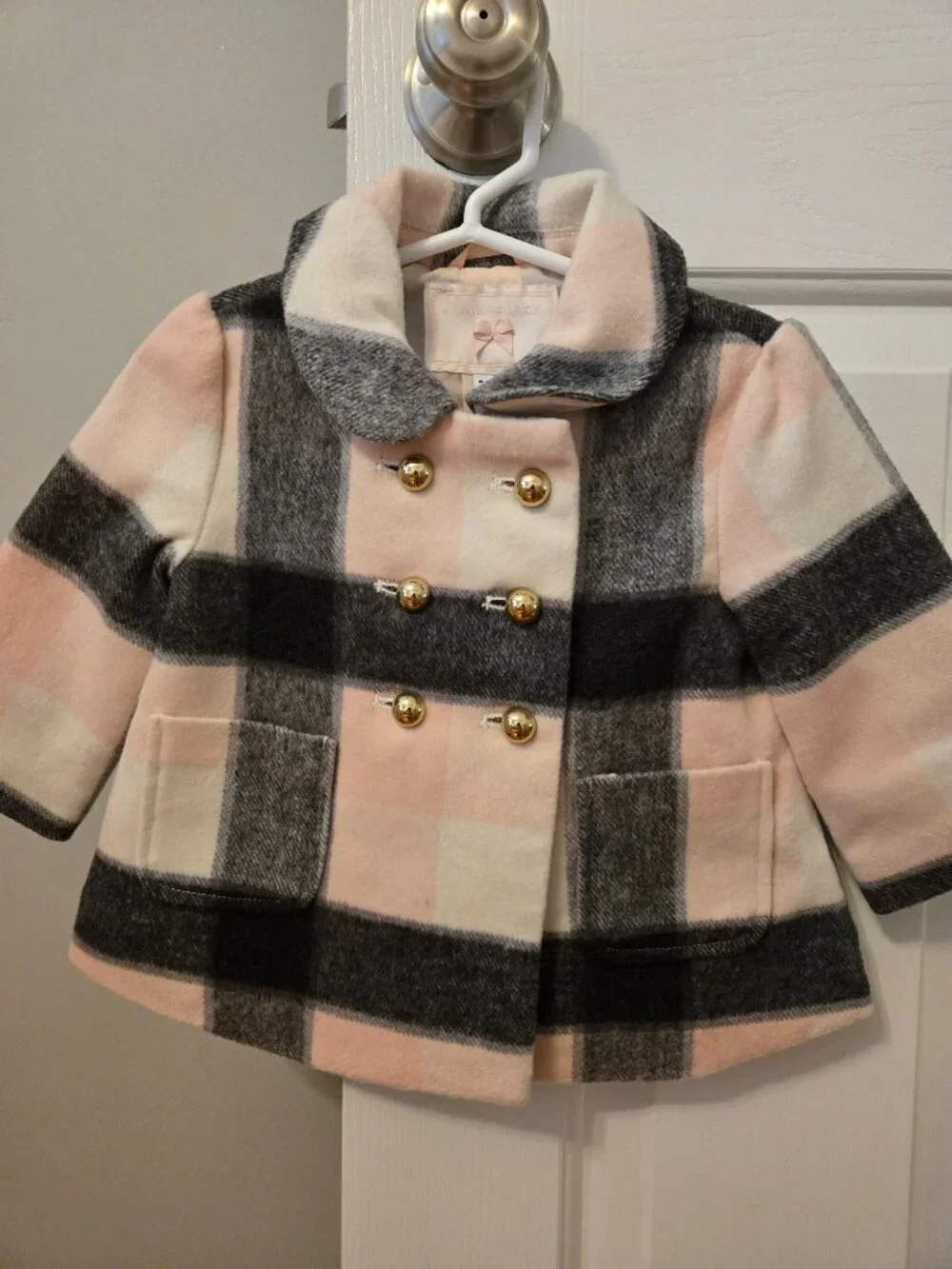NWT Girls Janie and Jack pink plaid coat size 6-12 months